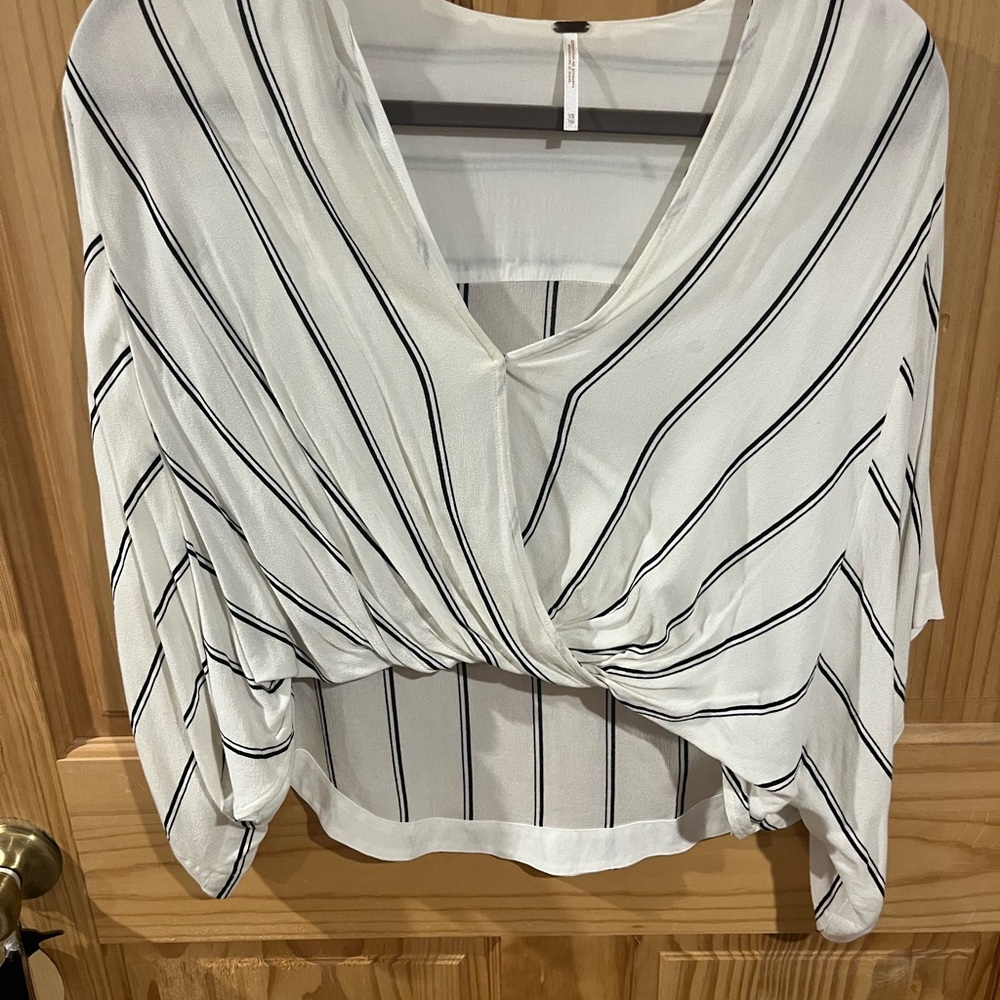 Free People White and Black Striped Blouse